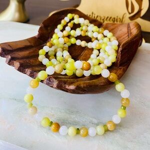 Handmade Honey Lemon South White Jade Gemstone Bead Bracelet 6mm